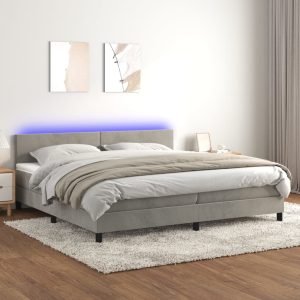 Letto A Molle Materasso E Led Grigio Chiaro 200x200 Cm Velluto