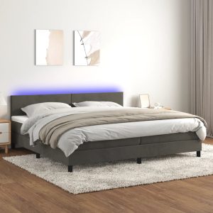 Letto A Molle Con Materasso E Led Grigio Scuro 200x200 cm