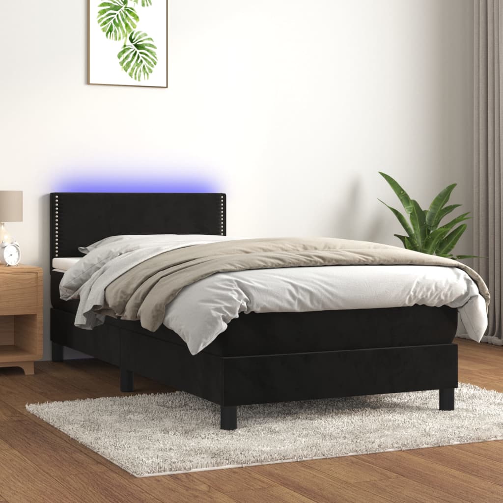 Letto A Molle Con Materasso E Led Nero 90x190 Cm In Velluto