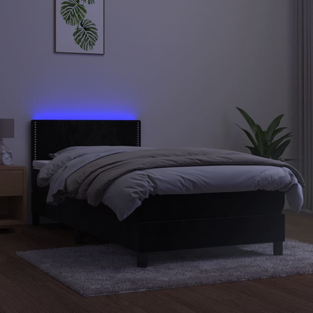 Letto A Molle Con Materasso E Led Nero 90x190 Cm In Velluto - Image 3