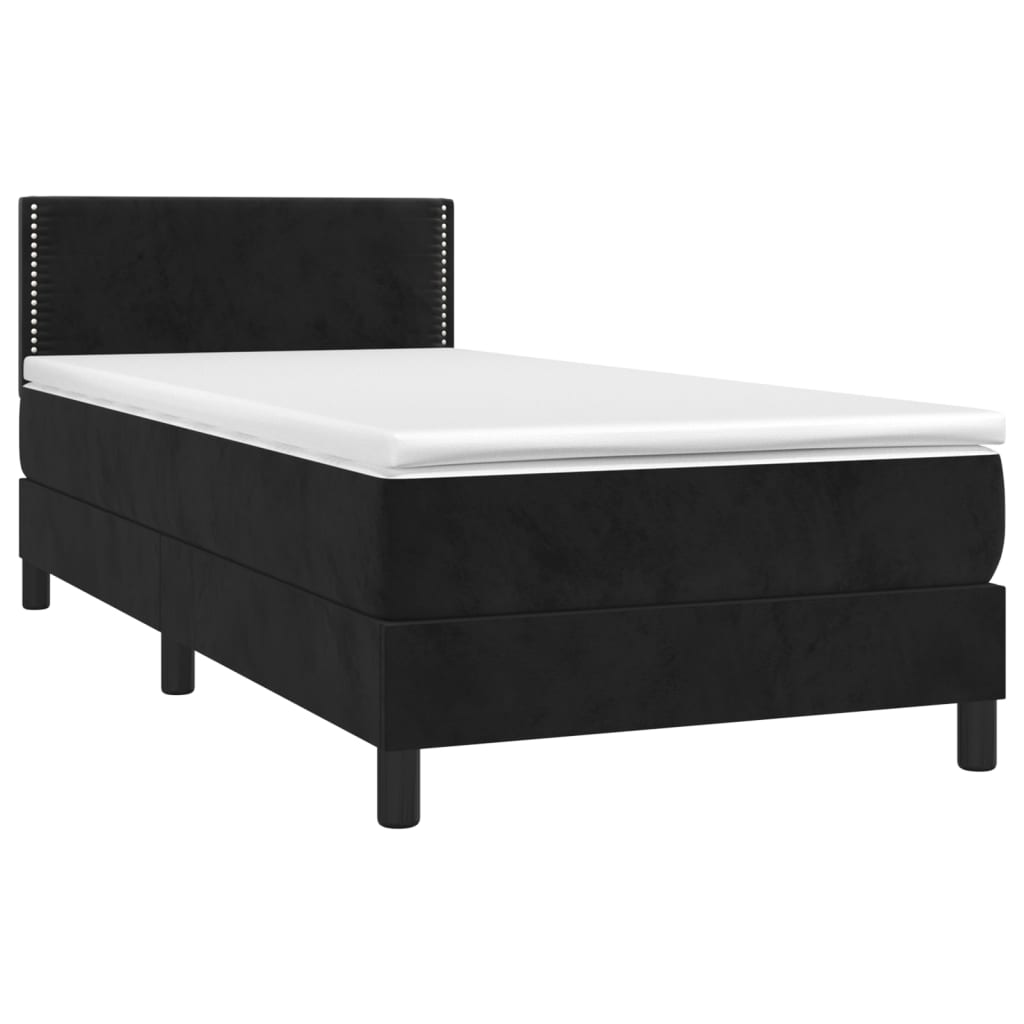 Letto A Molle Con Materasso E Led Nero 90x190 Cm In Velluto - Image 4