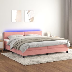 Letto A Molle Con Materasso E Led Rosa 200x200 Cm In Velluto