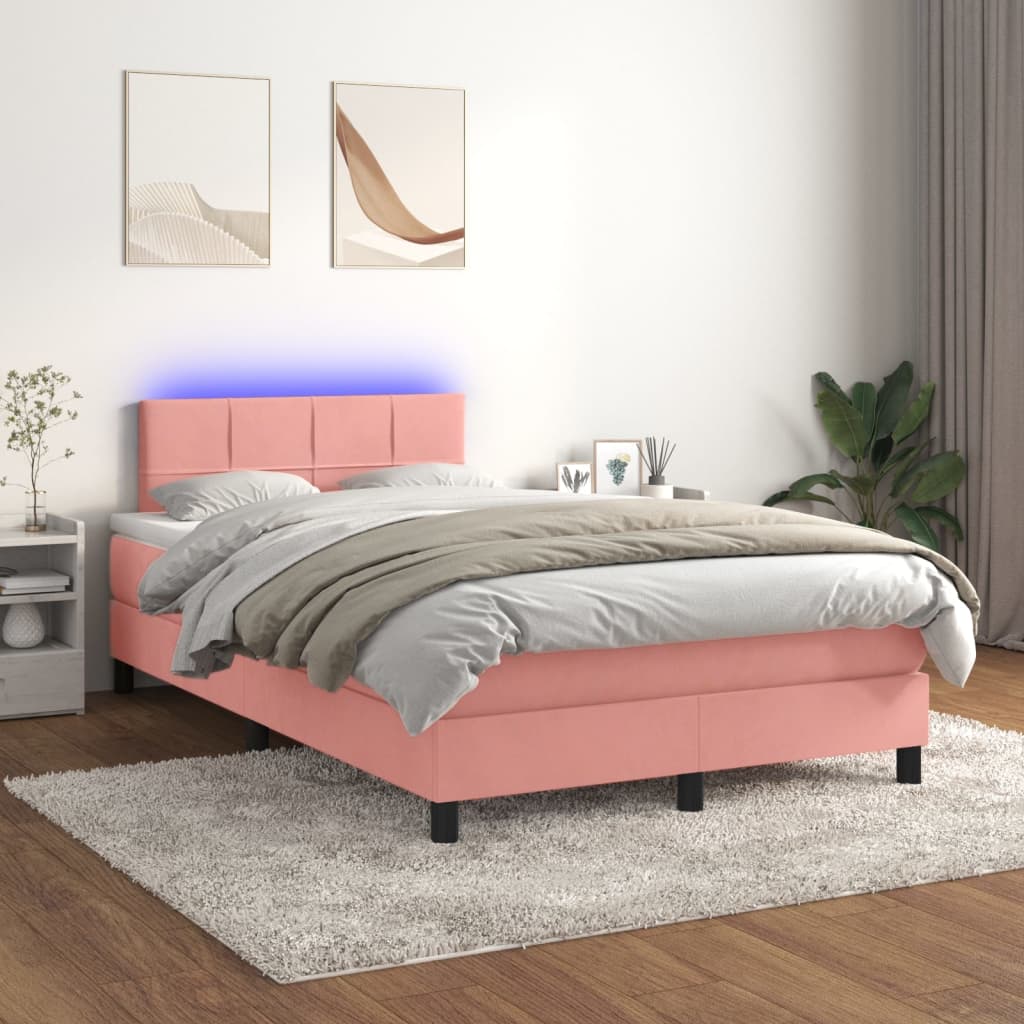 Letto A Molle Con Materasso E Led Rosa 120x200 Cm In Velluto