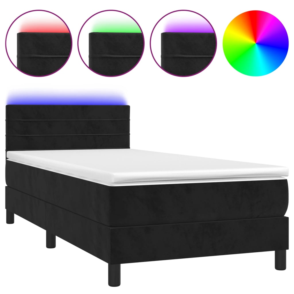 Letto A Molle Con Materasso E Led Nero 100x200 Cm In Velluto - Image 2