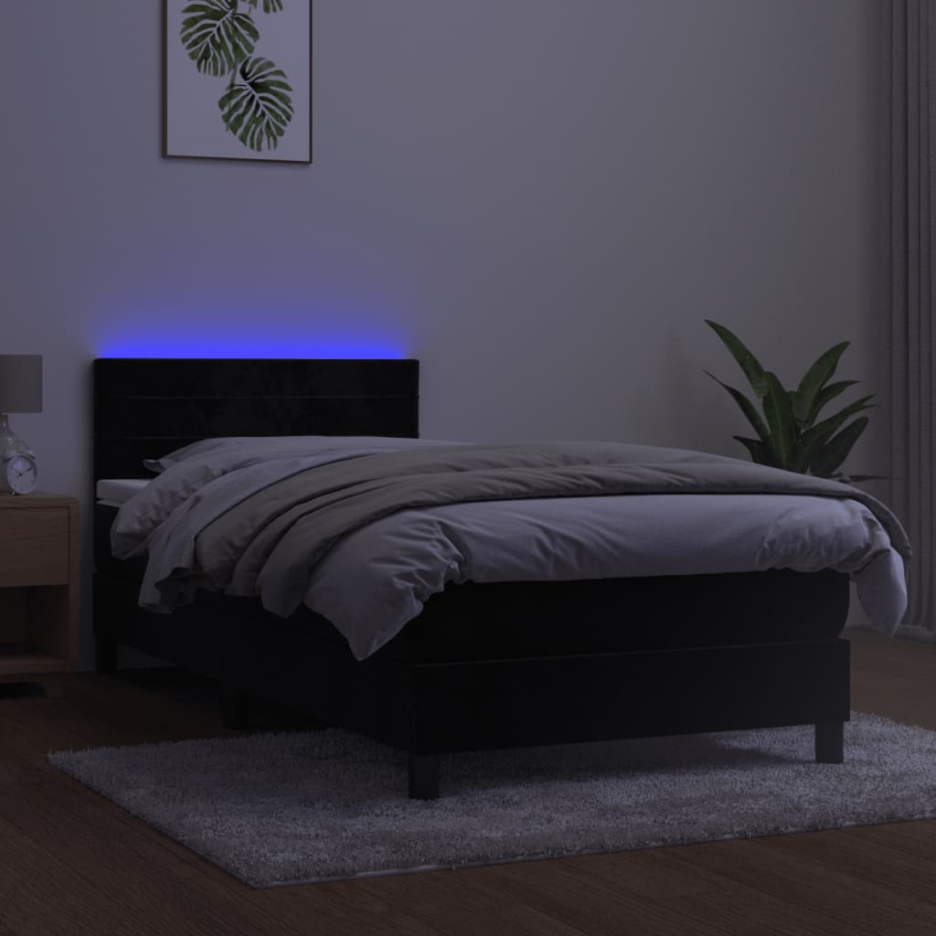 Letto A Molle Con Materasso E Led Nero 100x200 Cm In Velluto - Image 4
