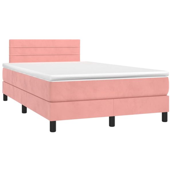 Letto A Molle Con Materasso E Led Rosa 120x200 Cm In Velluto - Image 3