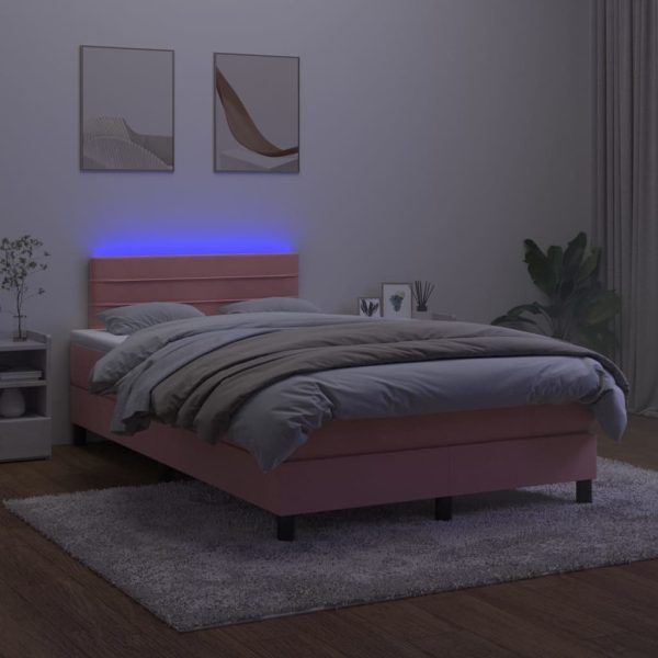 Letto A Molle Con Materasso E Led Rosa 120x200 Cm In Velluto - Image 4
