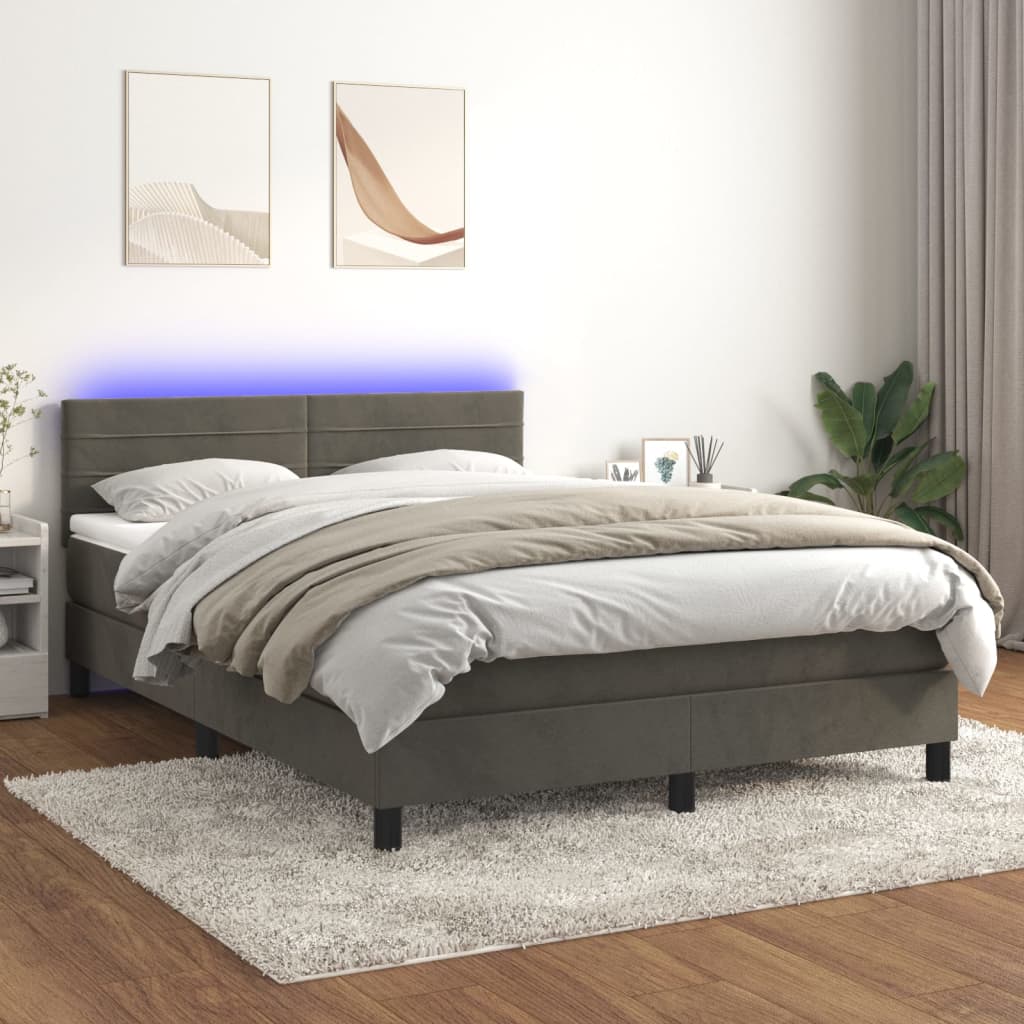 Letto A Molle Con Materasso E Led Grigio Scuro 140x200 cm