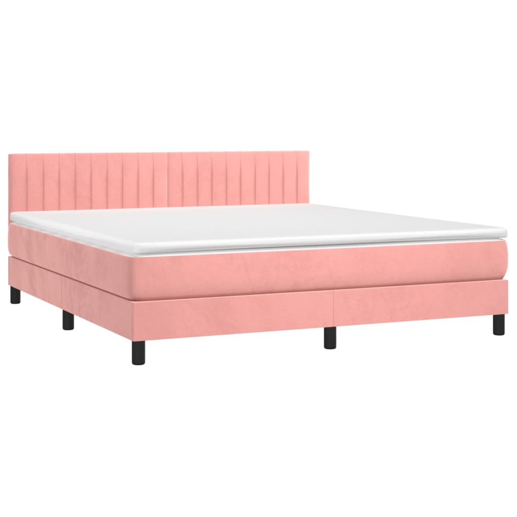 Letto A Molle Con Materasso E Led Rosa 180x200 Cm In Velluto - Image 3