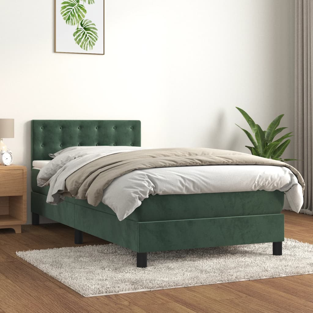 Letto A Molle Con Materasso E Led Verde Scuro 80x200cm Velluto