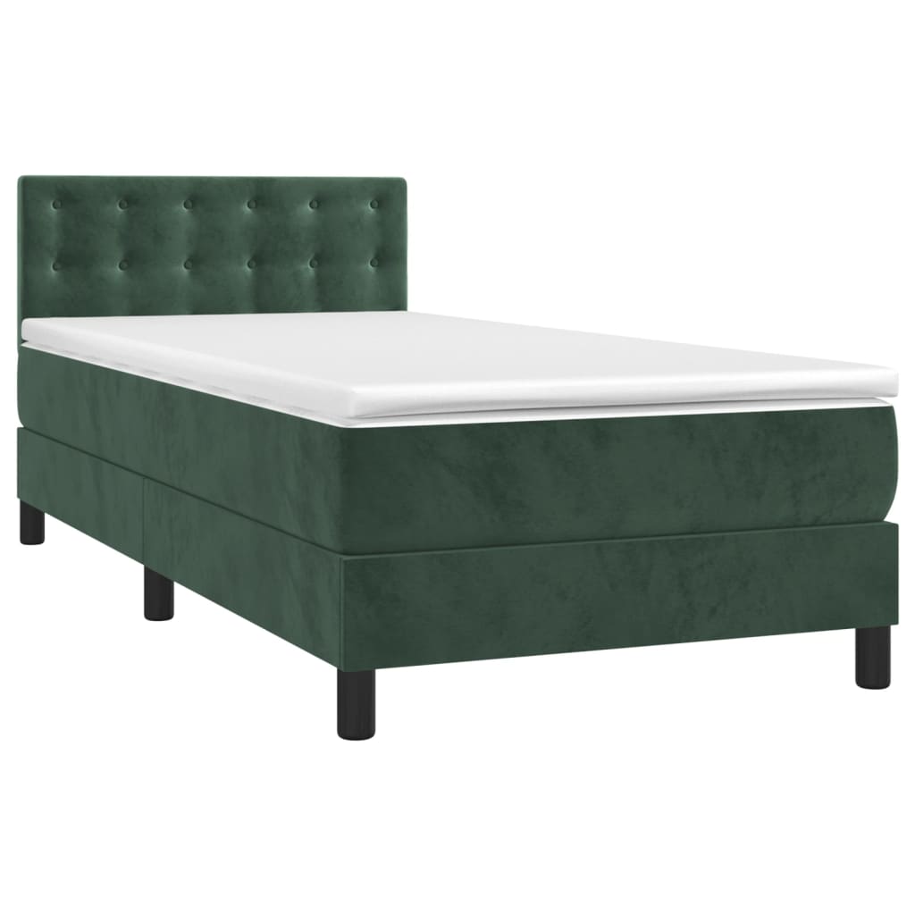 Letto A Molle Con Materasso E Led Verde Scuro 80x200cm Velluto - Image 3