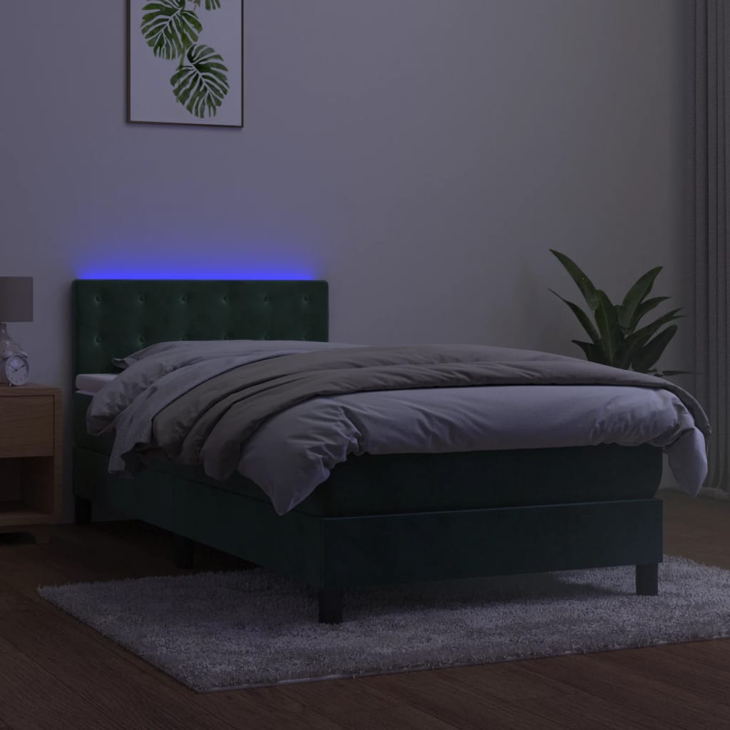 Letto A Molle Con Materasso E Led Verde Scuro 80x200cm Velluto - Image 4