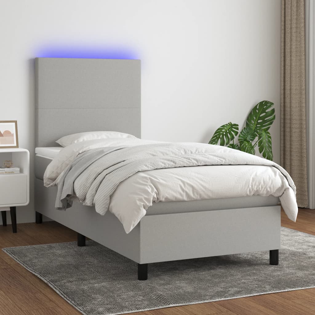 Letto A Molle Materasso E Led Grigio Chiaro 90x200 Cm Tessuto