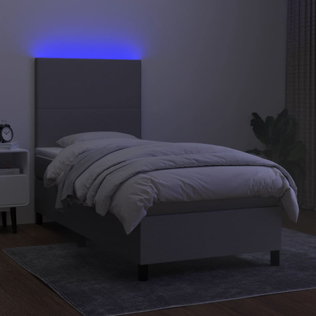 Letto A Molle Materasso E Led Grigio Chiaro 90x200 Cm Tessuto - Image 4
