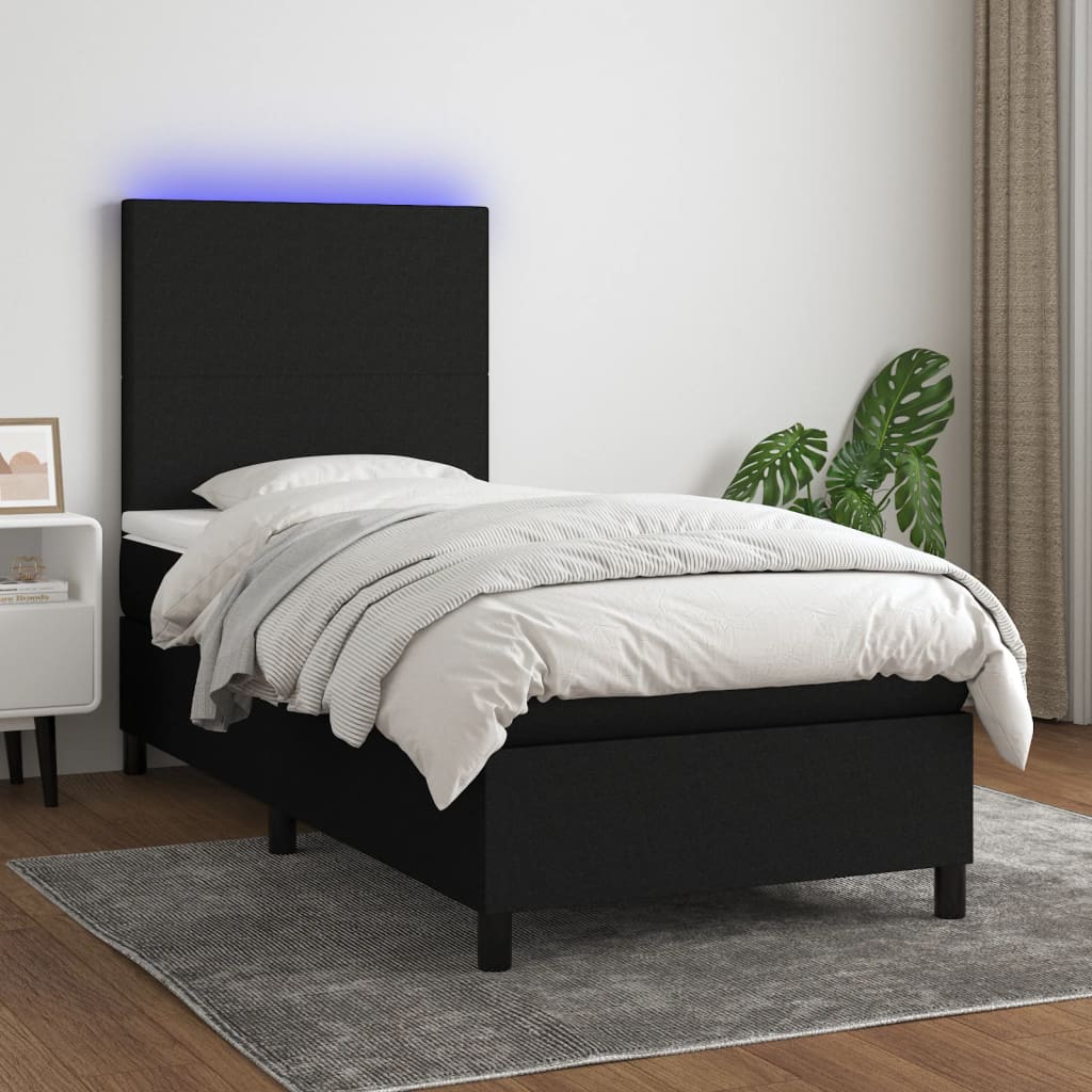 Letto A Molle Con Materasso E Led Nero 90x200 Cm In Tessuto