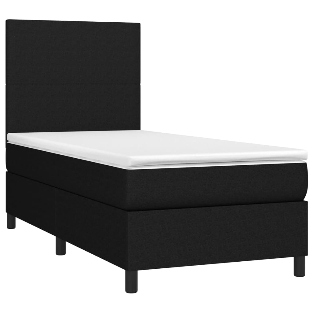 Letto A Molle Con Materasso E Led Nero 90x200 Cm In Tessuto - Image 3