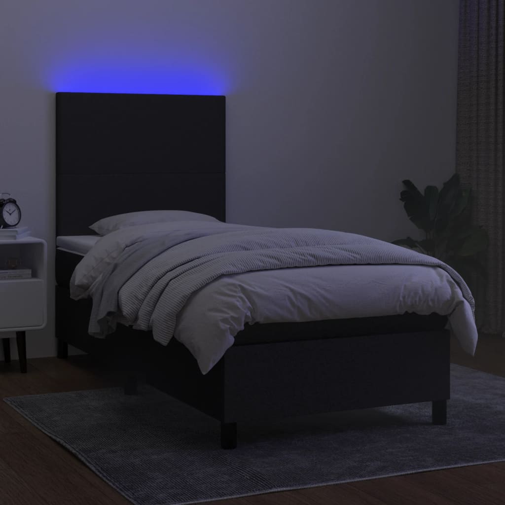 Letto A Molle Con Materasso E Led Nero 90x200 Cm In Tessuto - Image 4
