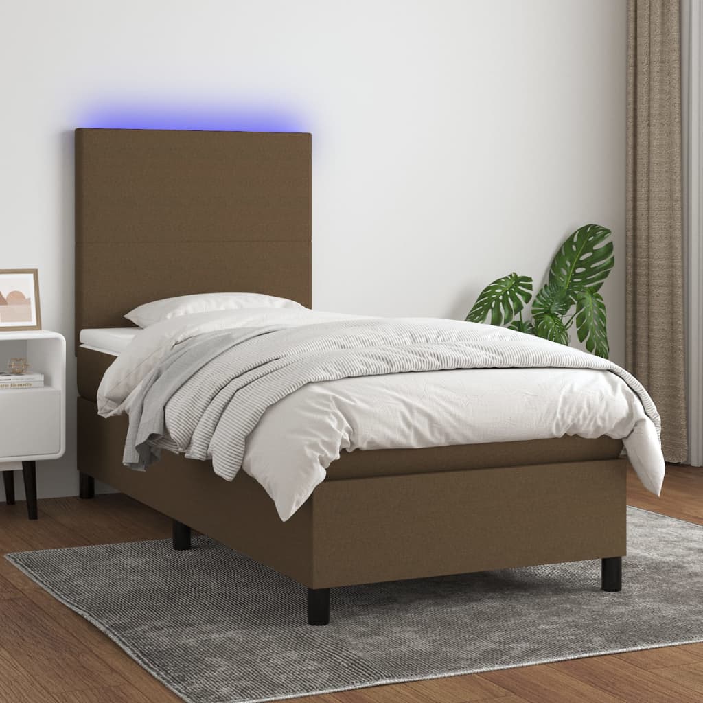 Letto A Molle Materasso E Led Marrone Scuro 90x200cm In Tessuto