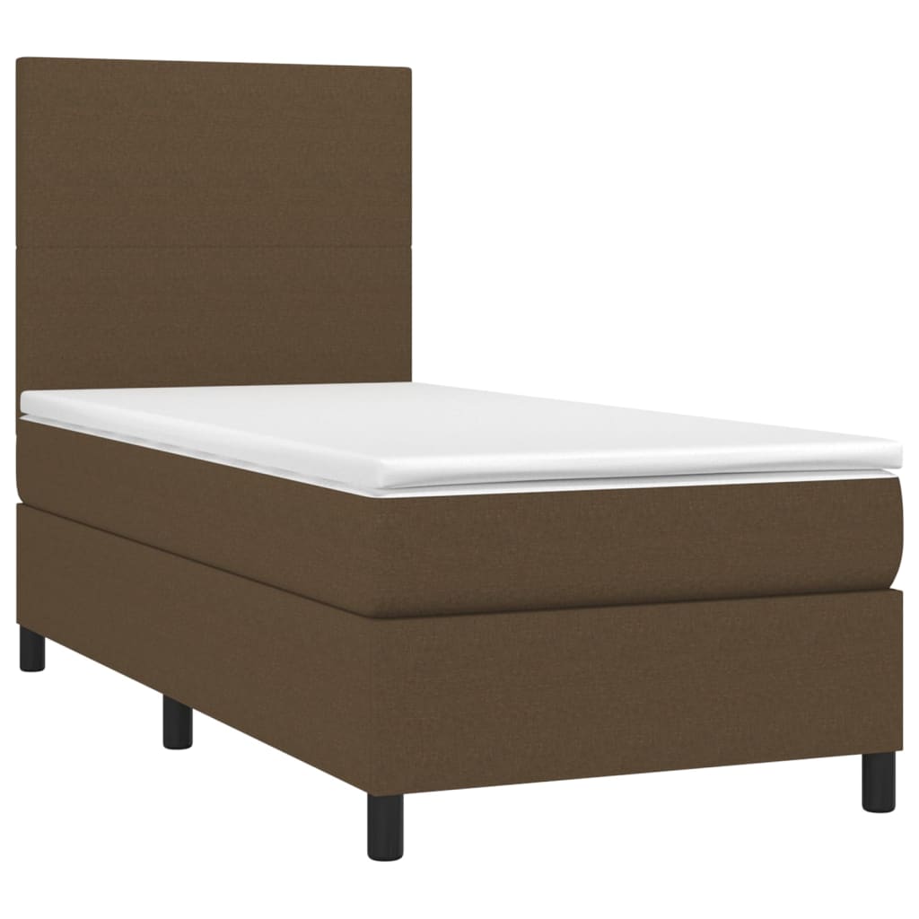 Letto A Molle Materasso E Led Marrone Scuro 90x200cm In Tessuto - Image 3