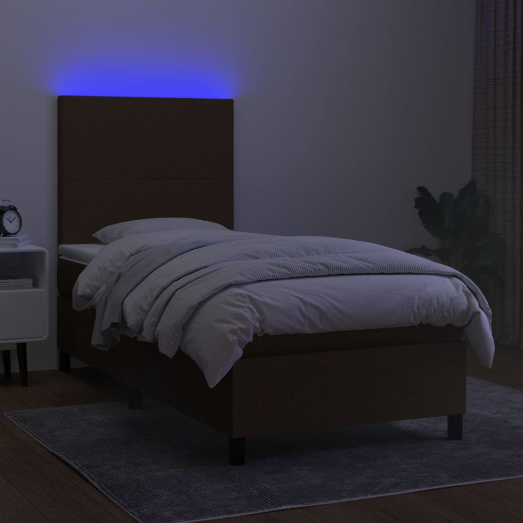 Letto A Molle Materasso E Led Marrone Scuro 90x200cm In Tessuto - Image 4