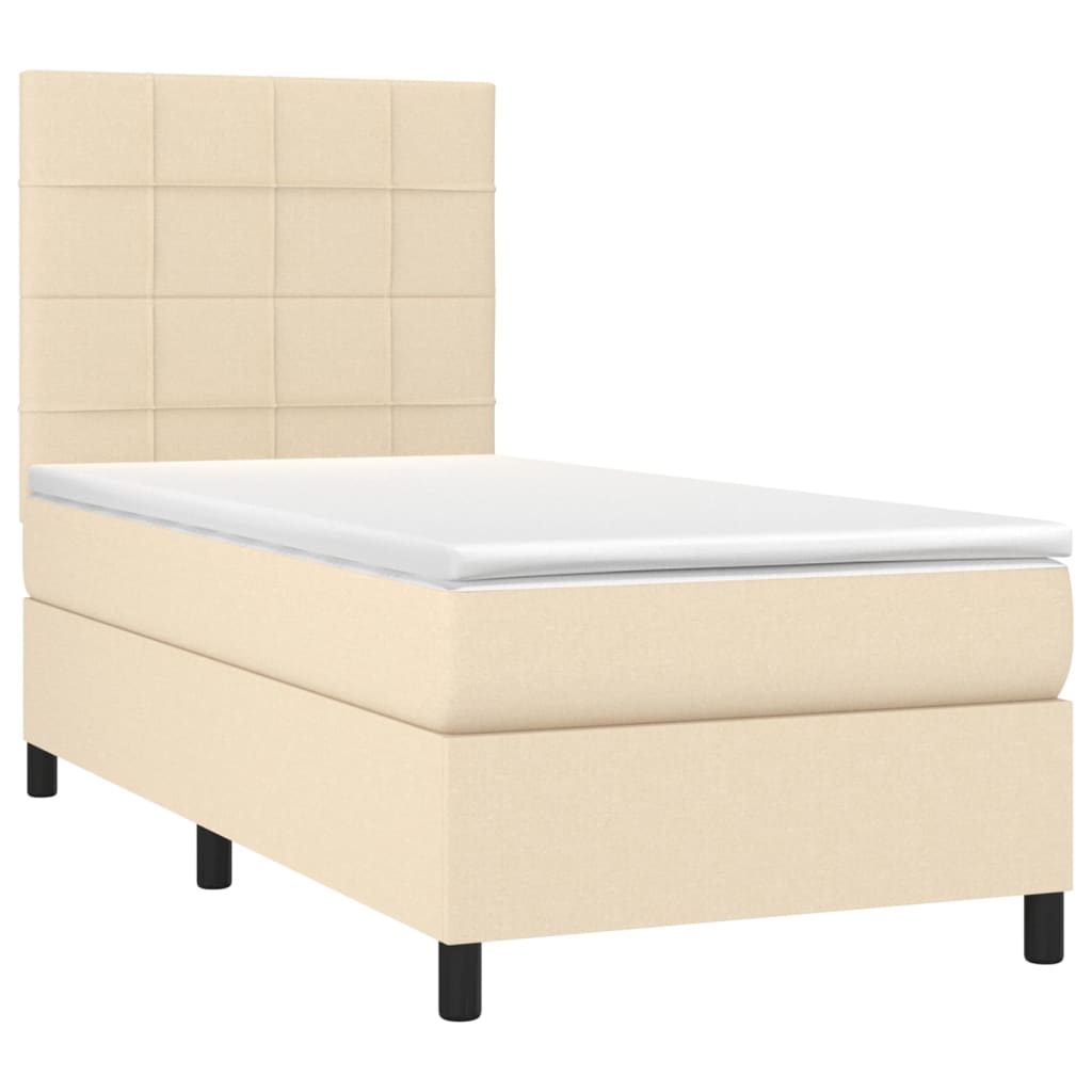 Letto A Molle Con Materasso E Led Crema 90x190 Cm In Tessuto - Image 3