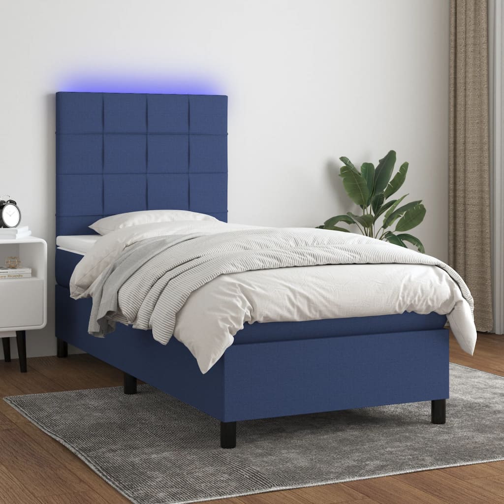 Letto A Molle Con Materasso E Led Blu 90x200 Cm In Tessuto