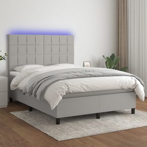 Letto A Molle Materasso E Led Grigio Chiaro 140x200 Cm Tessuto