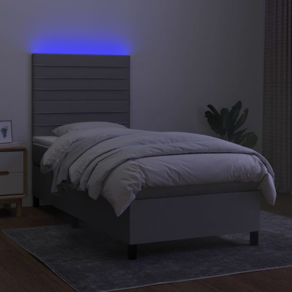 Letto A Molle Materasso E Led Grigio Chiaro 90x200 Cm Tessuto - Image 4