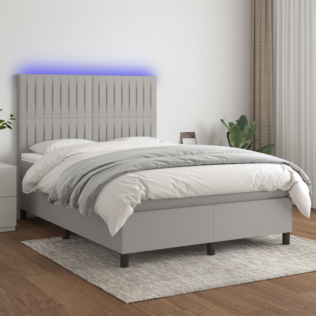 Letto A Molle Materasso E Led Grigio Chiaro 140x200 Cm Tessuto