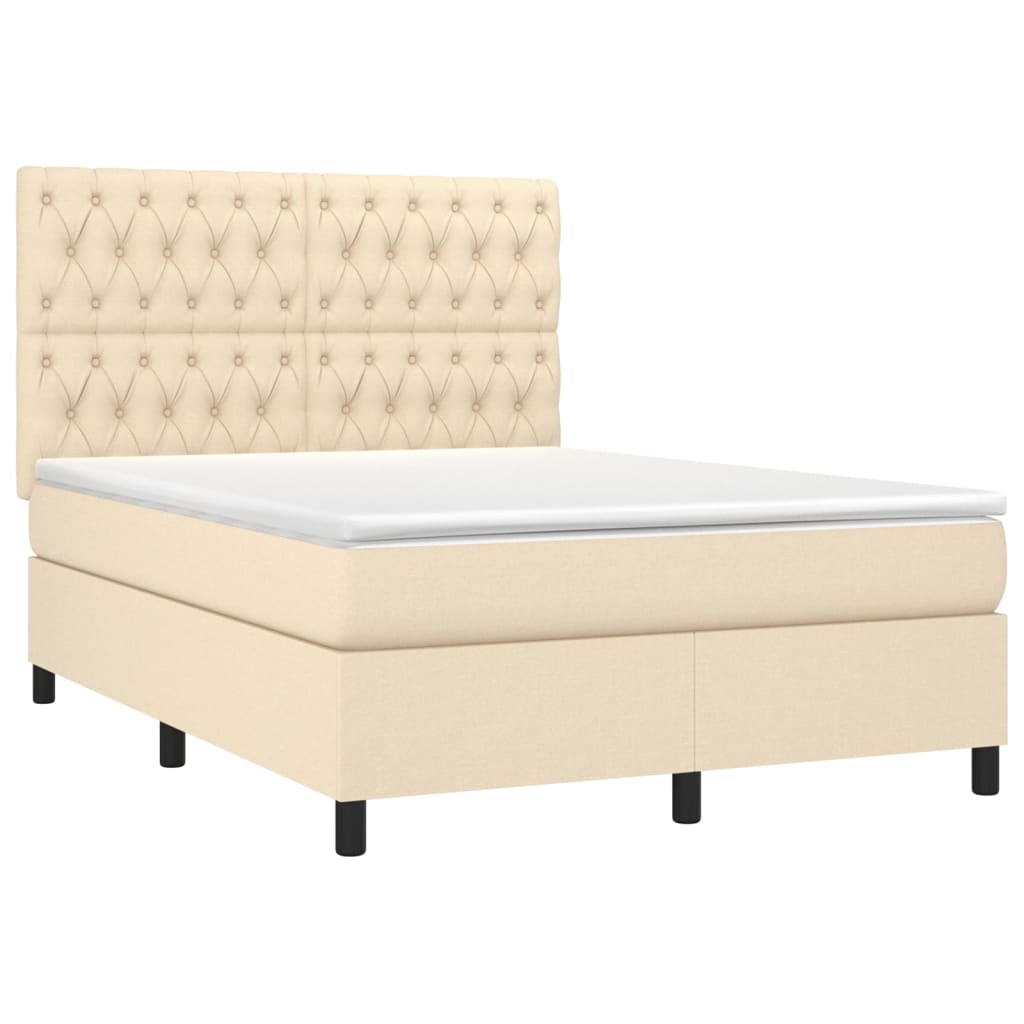Letto A Molle Con Materasso E Led Crema 140x200 Cm In Tessuto - Image 3