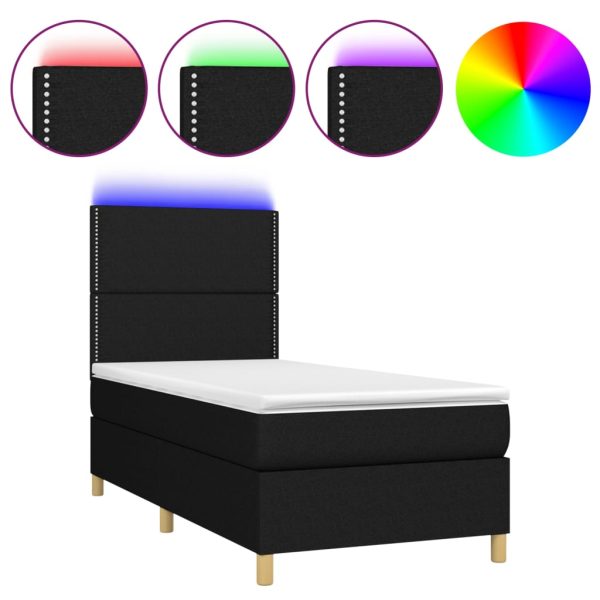 Letto A Molle Con Materasso E Led Nero 90x190 Cm In Tessuto - Image 2