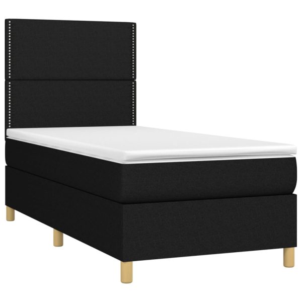 Letto A Molle Con Materasso E Led Nero 90x190 Cm In Tessuto - Image 3