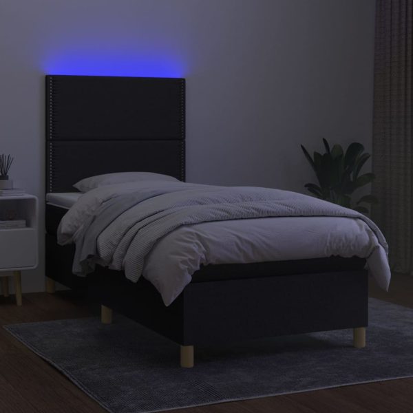 Letto A Molle Con Materasso E Led Nero 90x190 Cm In Tessuto - Image 4