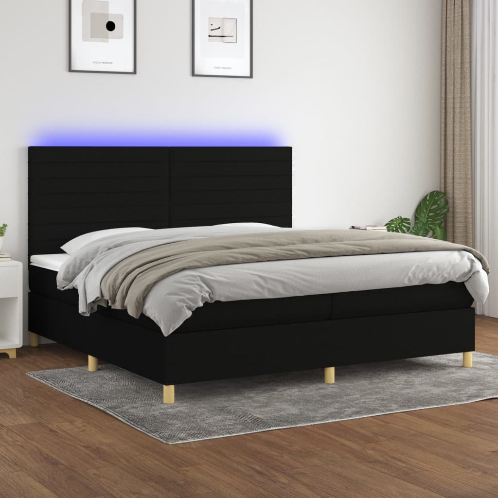 Letto A Molle Materasso E Led Nero 200x200cm In Tessuto