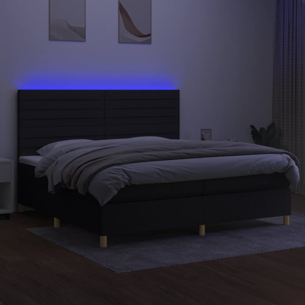 Letto A Molle Materasso E Led Nero 200x200cm In Tessuto - Image 4