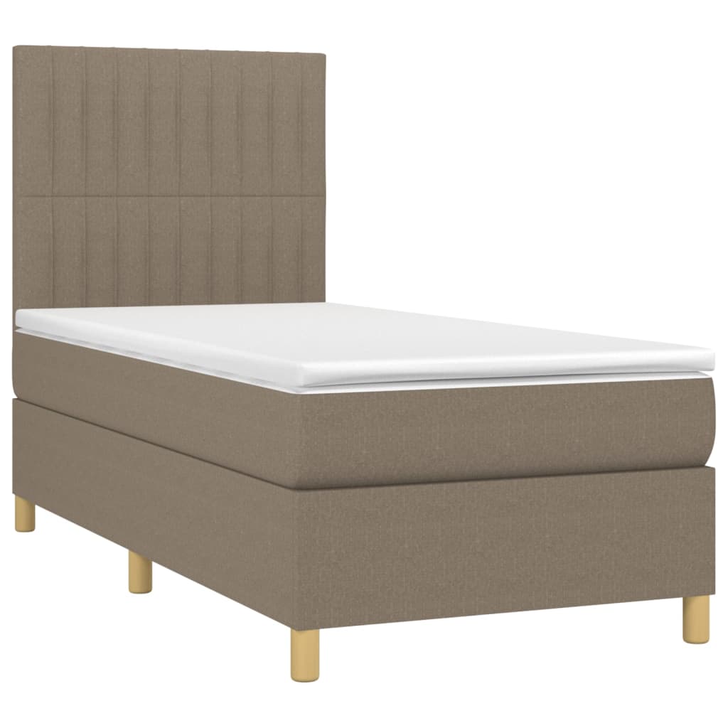 Letto A Molle Con Materasso E Led Tortora 100x200cm In Tessuto - Image 3