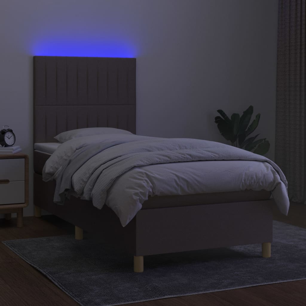 Letto A Molle Con Materasso E Led Tortora 100x200cm In Tessuto - Image 4