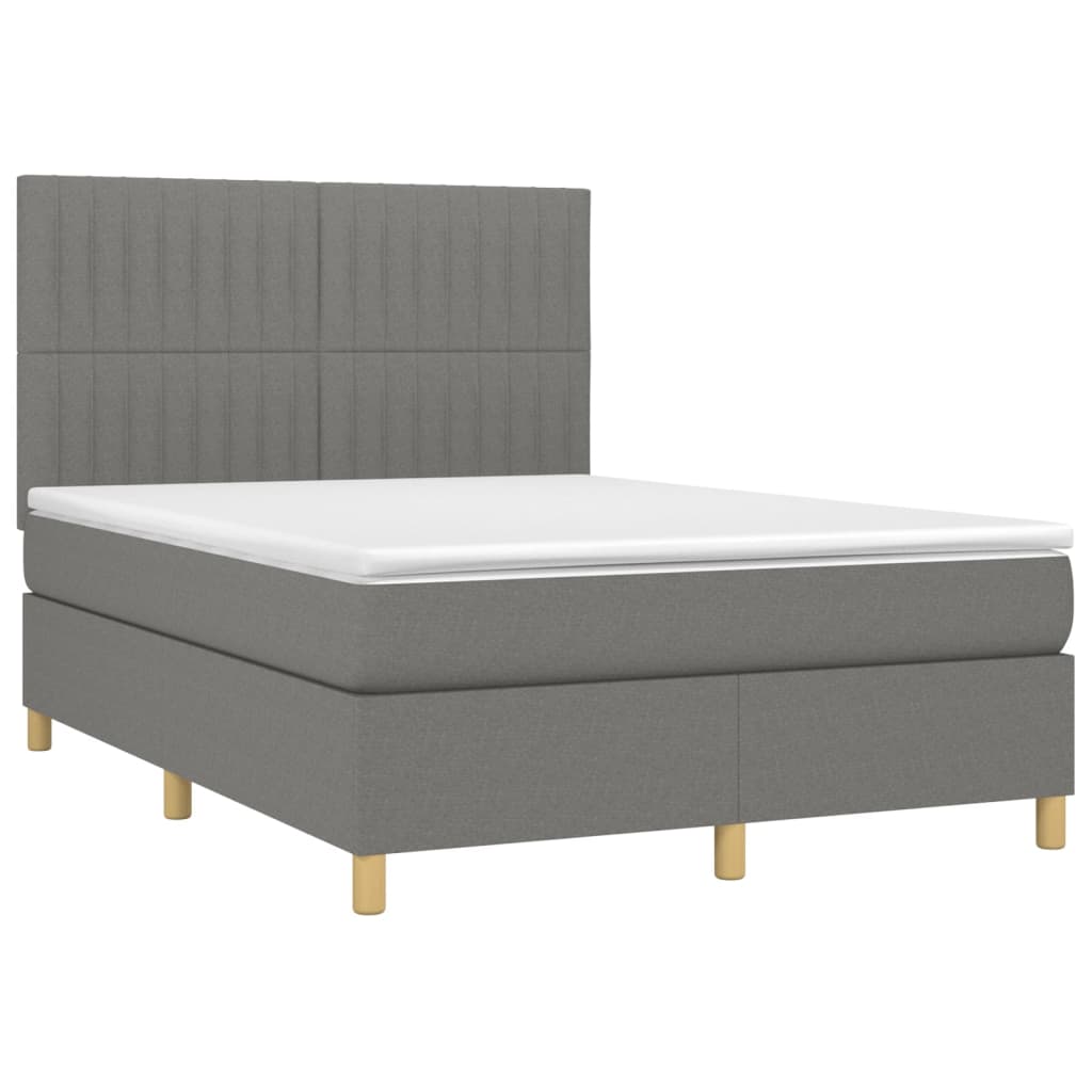 Letto A Molle Materasso E Led Grigio Scuro 140x200cm In Tessuto - Image 3