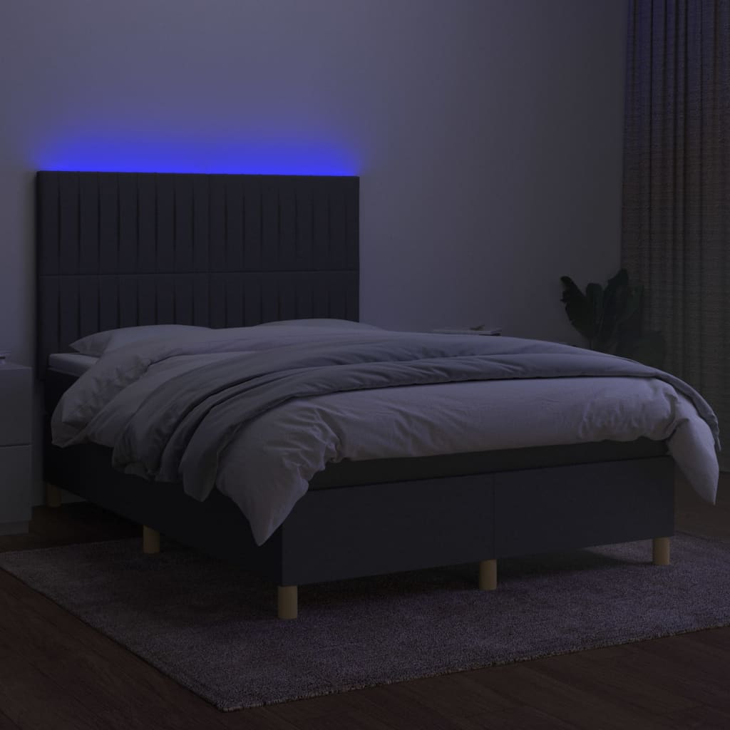Letto A Molle Materasso E Led Grigio Scuro 140x200cm In Tessuto - Image 4