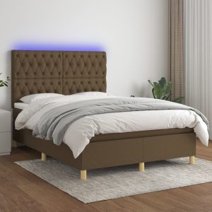 Letto A Molle Materasso E Led Marronescuro 140x190cm In Tessuto