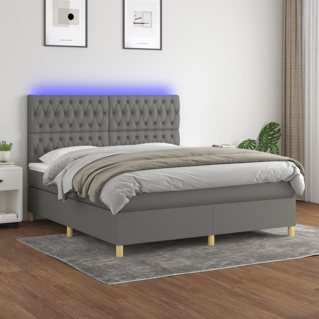 Letto A Molle Materasso E Led Grigio Scuro 180x200cm In Tessuto