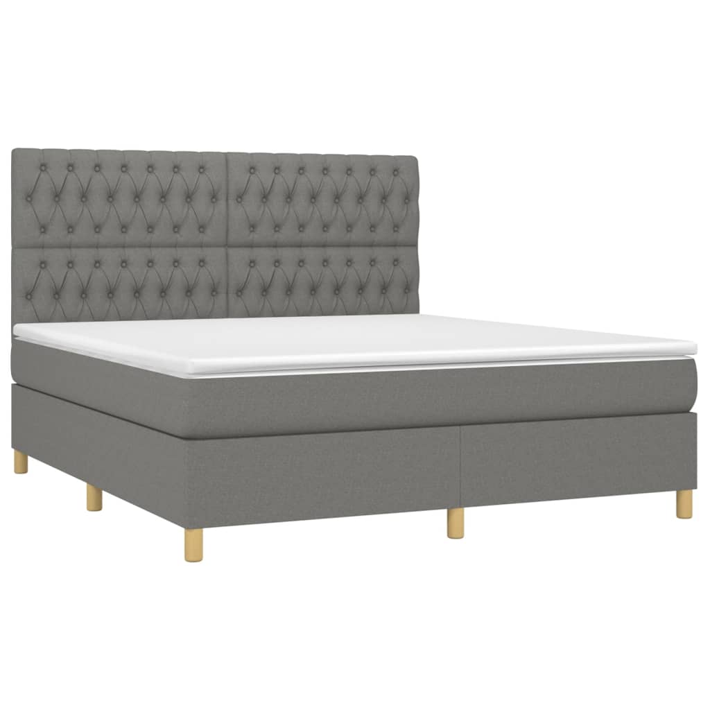 Letto A Molle Materasso E Led Grigio Scuro 180x200cm In Tessuto - Image 3