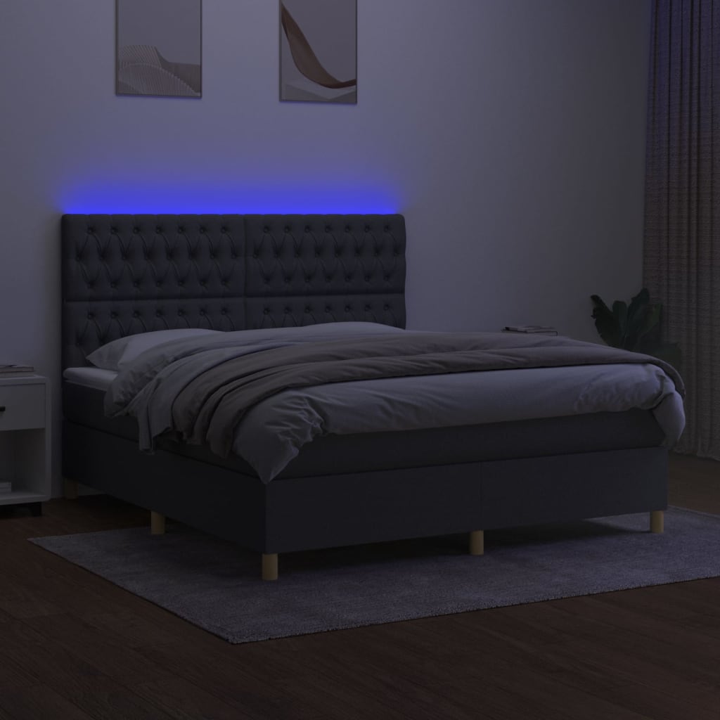 Letto A Molle Materasso E Led Grigio Scuro 180x200cm In Tessuto - Image 4