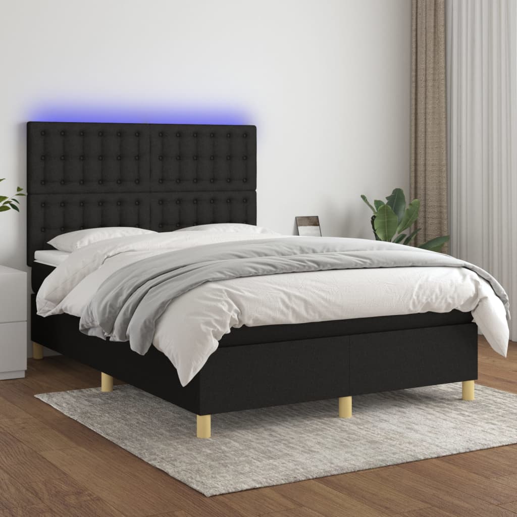 Letto A Molle Con Materasso E Led Nero 140x190 Cm In Tessuto