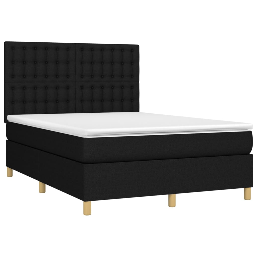 Letto A Molle Con Materasso E Led Nero 140x190 Cm In Tessuto - Image 3