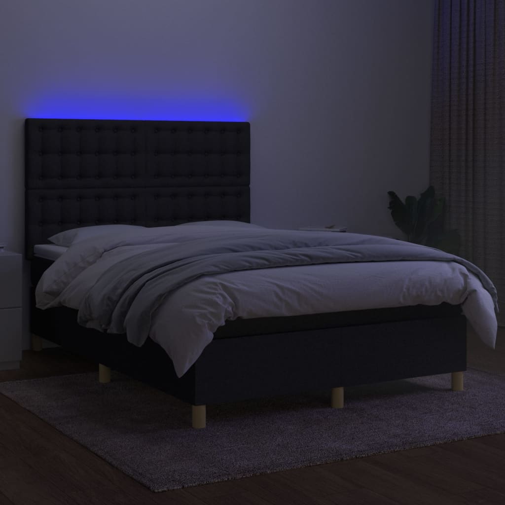 Letto A Molle Con Materasso E Led Nero 140x190 Cm In Tessuto - Image 4