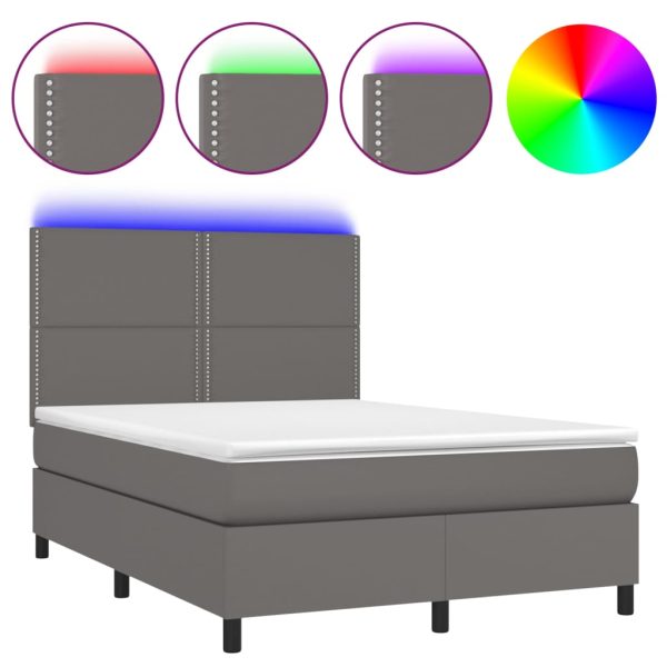 Giroletto Molle Con Materasso E Led Grigio 140x200cm Similpelle - Image 2