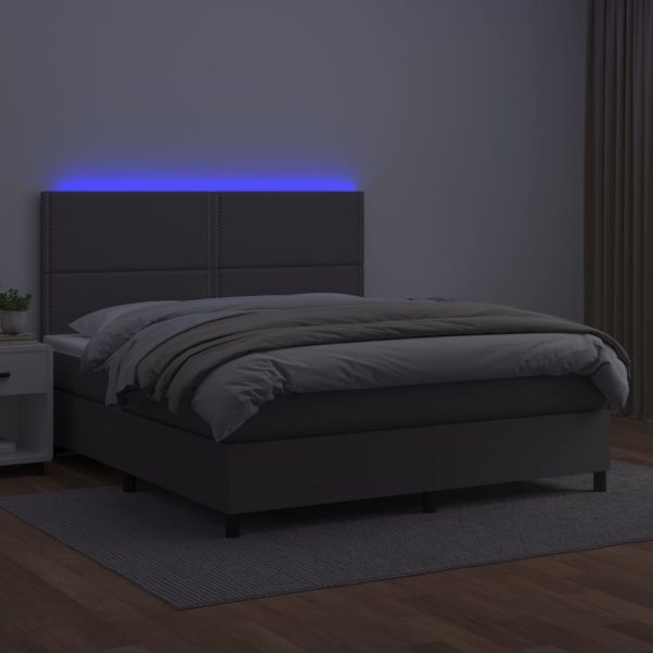 Giroletto Molle Con Materasso E Led Grigio 140x200cm Similpelle - Image 4
