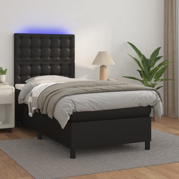 Giroletto A Molle Con Materasso E Led Nero 90x200 Cm Similpelle