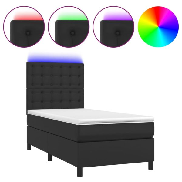Giroletto A Molle Con Materasso E Led Nero 90x200 Cm Similpelle - Image 2